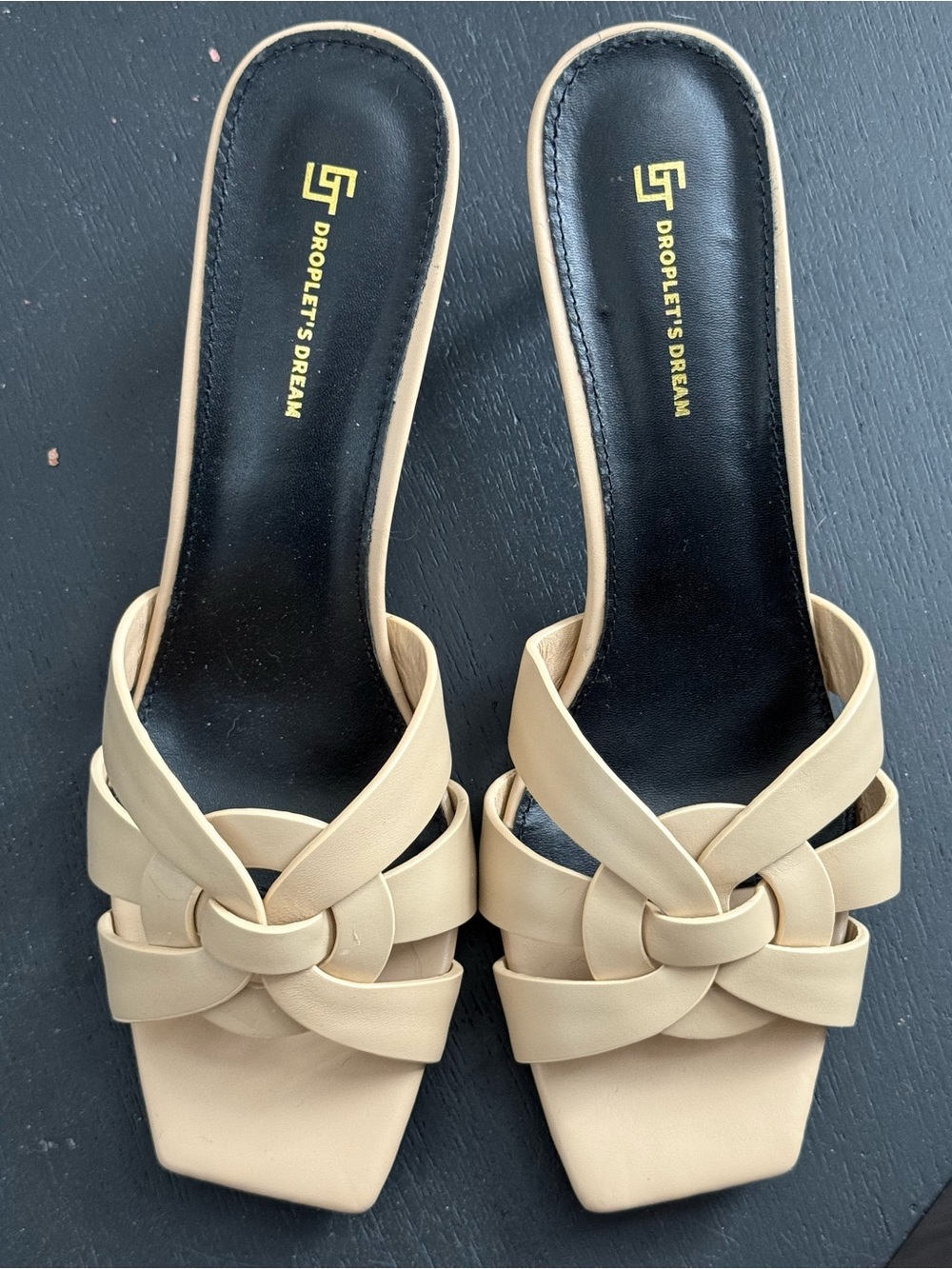 Cream Beige Leather Sandals Heels Open Toe Mules 11M